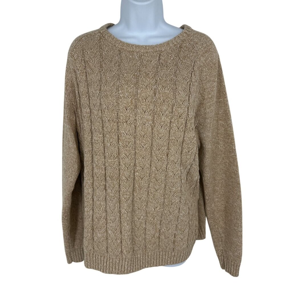 Lands End Drifter Cable Knit Sweater Crewneck Long Sleeve Size XL